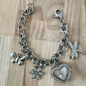 Bongo ladies silver tone charm bracelet fashion watch NEW BATTERY